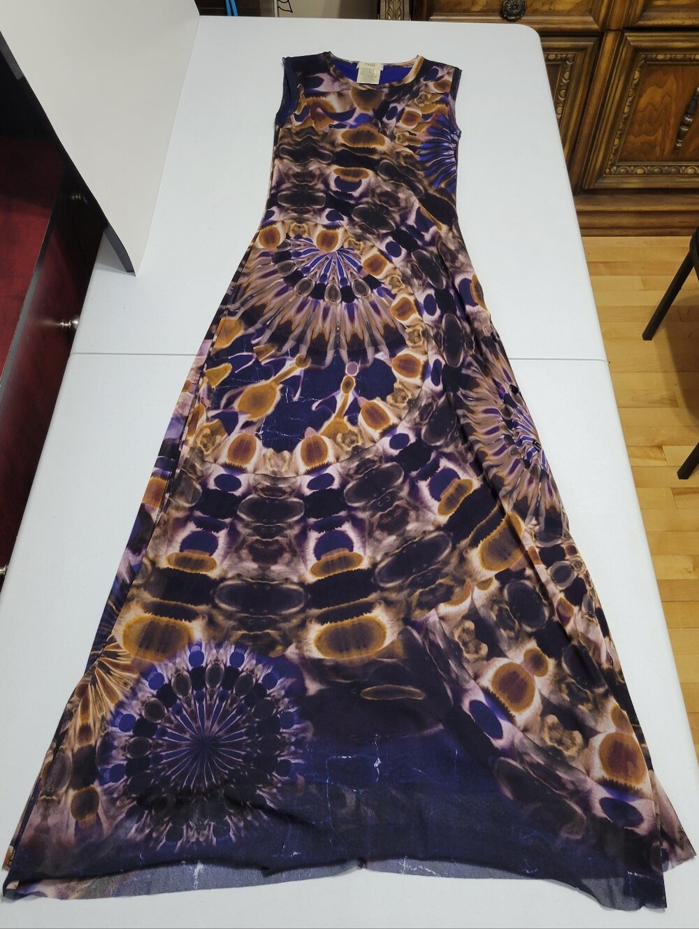 FUZZI Abstract Medallion Print Mesh Sleeveless Maxi Dress NWOT - Size L